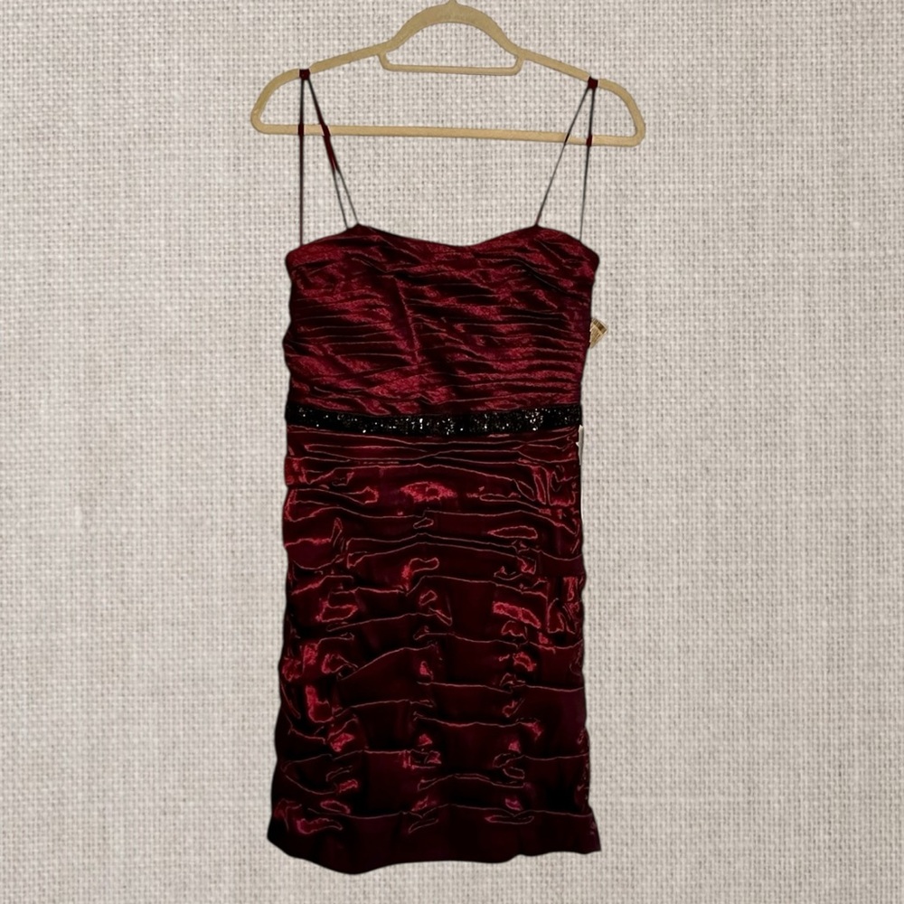 Adrianna Papell Burgundy Ruched Mini Dress